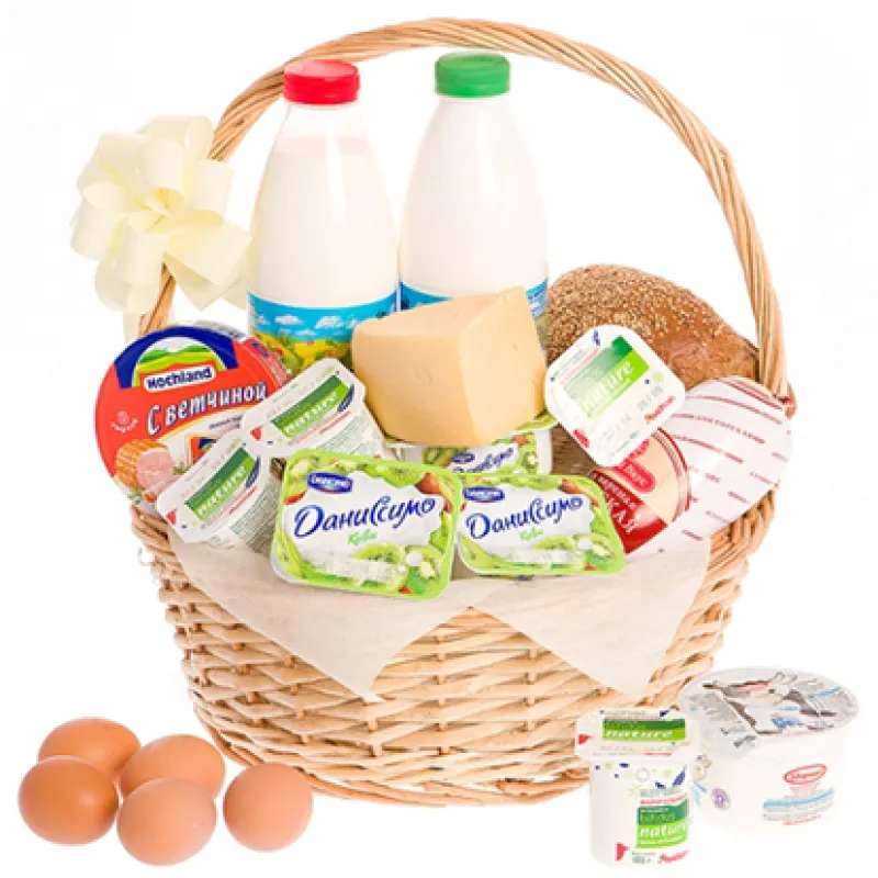 Корзинка свежих продуктов с хлебом и молоком, доставка Воскресенский